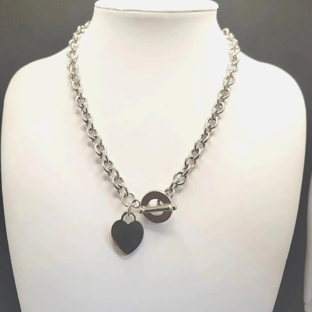 Silver Tone Necklace And Bracelet Set with Toggle Closure and Heart Charm